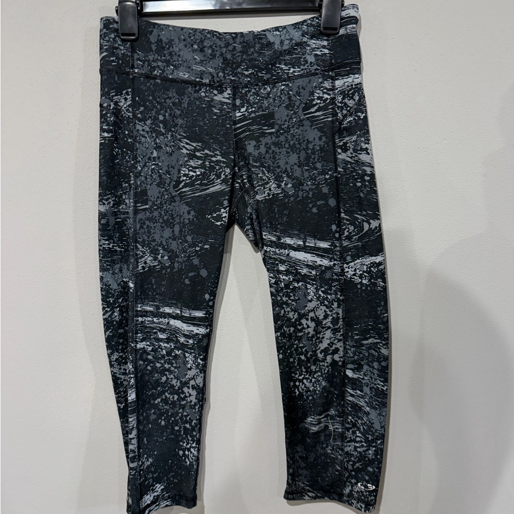 Champion DuoDry+ Crop Leggings Black Gray Abstract Splash Print Size M